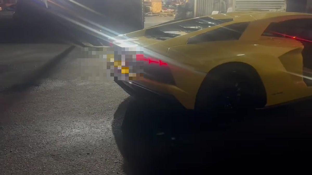Lamborghini Aventador S rear, Y-shaped tail lights, full titanium valved system, license plate pixelated