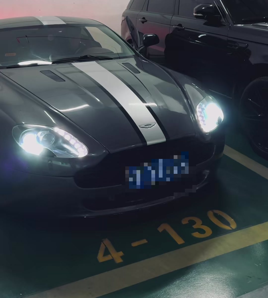 Aston Martin V8 Vantage 4.7L with a valved stainless exhaust (plate pixelated)