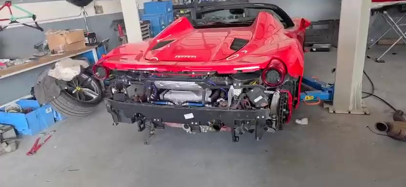 Ferrari 488 Spider titanium exhaust install, rear bumper removed