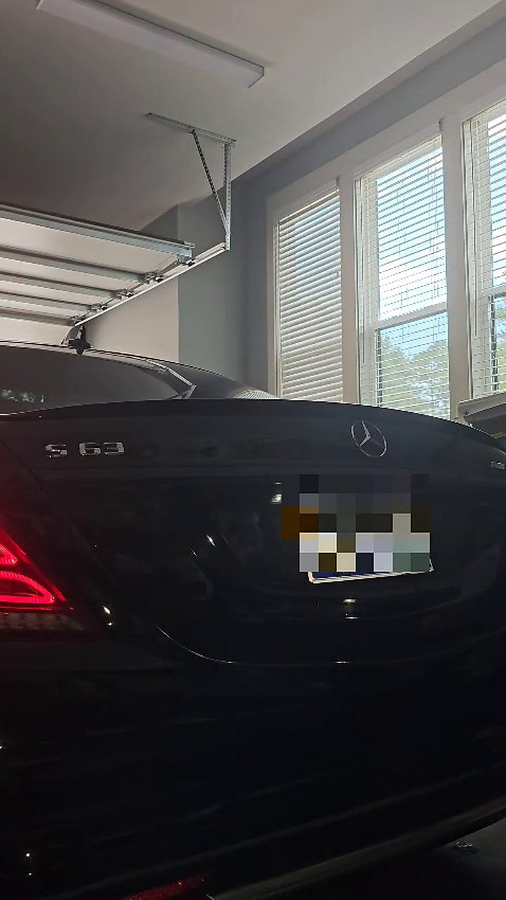 Mercedes-AMG S63 W222 rear three-quarter, SUS304 valved catback fitted, number plate pixelated